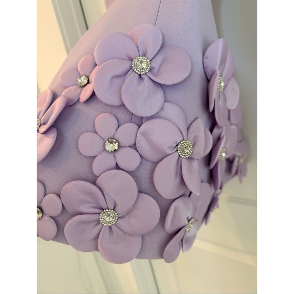 New Bronx Banco 3D floral Estelle Lavender Mini Dress, Lilac Floral Appliqué - Picture 11 of 16
